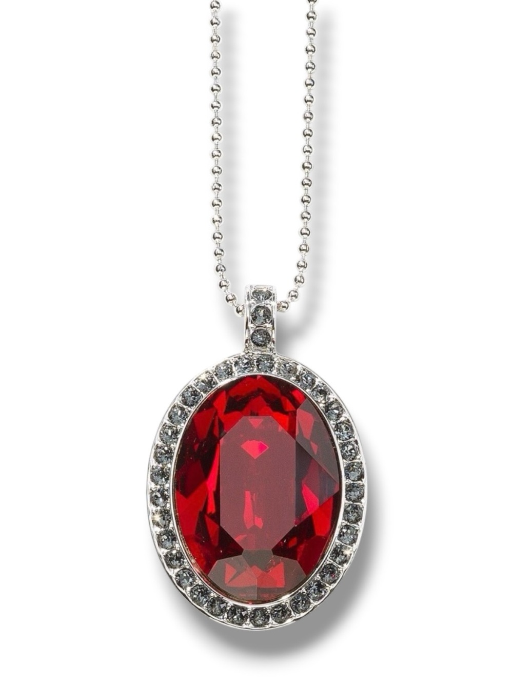Touchstone Crystal Red Alert Silver Necklace Red Scarlet Oval Crystal Pendant